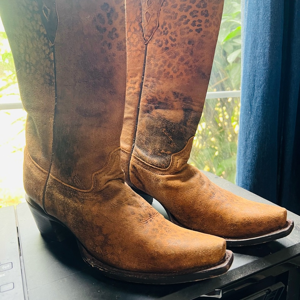 Western Leather Boots Leopard Print